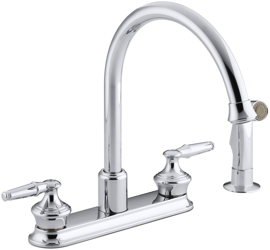 Coralais Three Hole Kitchen Sink Faucet With 9%2522 Gooseneck Spout And Matching Finish Sidespray%252C Requires Handles 